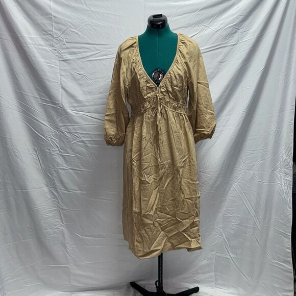 Universal Thread tan neutral peasant top long sleeve maxi dress | Sz M - Picture 2 of 7